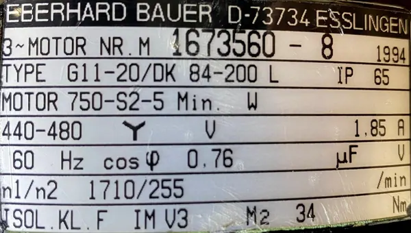 Motoreduktor / przekładnia 0,75kW 210obr. 3fazowy BAUER - zdjęcie 2
