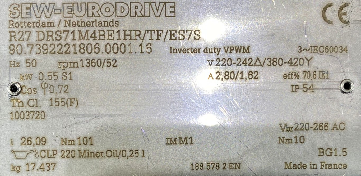 motoreduktor / przekładnia 0,55kW 52obr. 3fazowy HAMULEC SEW - zdjęcie 2