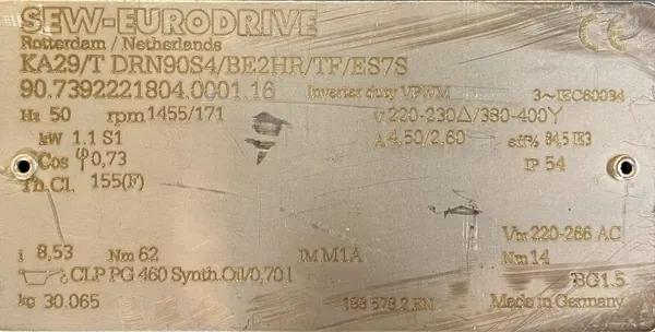 Motoreduktor / przekładnia 1,1kW 171obr. 3fazowy HAMULEC SEW - zdjęcie 2