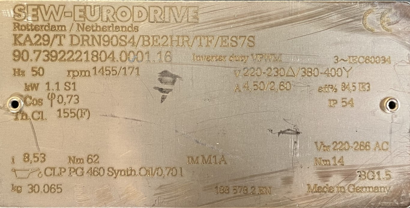 motoreduktor / przekładnia 1,1kW 171obr. 3fazowy HAMULEC SEW - zdjęcie 2