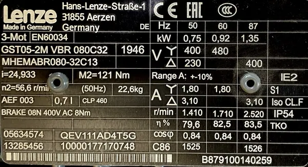 Motoreduktor / przekładnia 0,75kW 56,6obr. 3fazowy HAMULEC Lenze - zdjęcie 2
