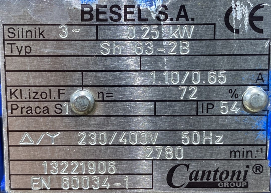 silnik elektryczny 0,25kW 2780obr. 3fazowy BESEL - zdjęcie 2