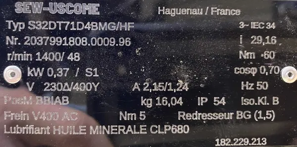 Motoreduktor / przekładnia 0,37kW 48obr. 3fazowy HAMULEC SEW - zdjęcie 2