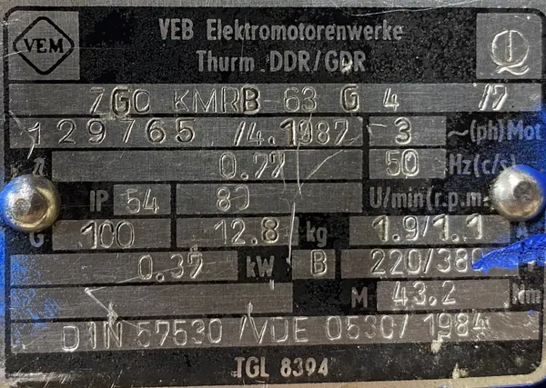Motoreduktor / przekładnia 0,37kW 80obr. 3fazowy VEM - zdjęcie 2