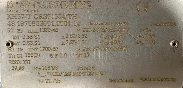 Motoreduktor / przekładnia 0,55kW 45obr. 3fazowy SEW - zdjęcie 3