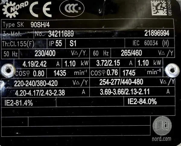 Motoreduktor / przekładnia 1,1kW 215obr. 3fazowy NORD - zdjęcie 2
