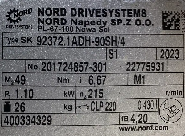Motoreduktor / przekładnia 1,1kW 215obr. 3fazowy NORD - zdjęcie 3