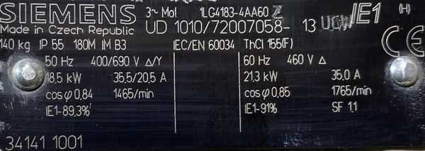 Silnik elektryczny 18,5kW 1465obr. 3fazowy SIEMENS - zdjęcie 2