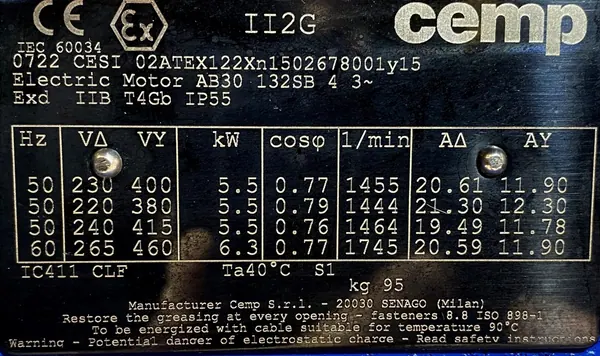 Silnik elektryczny 5,5kW 1455obr. 3fazowy Ex - zdjęcie 2