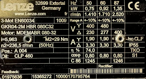 Motoreduktor / przekładnia 0,75kW 236,5obr. 3fazowy Lenze - zdjęcie 2