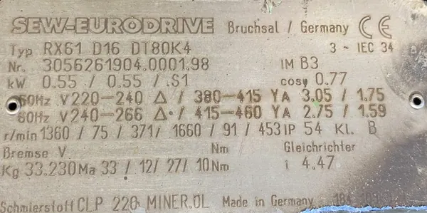 Motoreduktor / przekładnia 0,55kW 75-371obr. 3fazowy SEW - zdjęcie 2