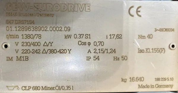 Motoreduktor / przekładnia 0,37kW 78obr. 3fazowy SEW - zdjęcie 2