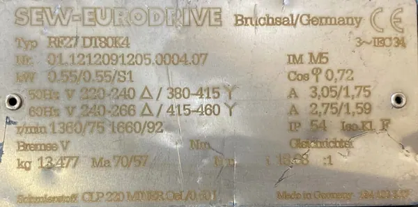 Motoreduktor / przekładnia 0,55kW 75obr. 3fazowy SEW - zdjęcie 2