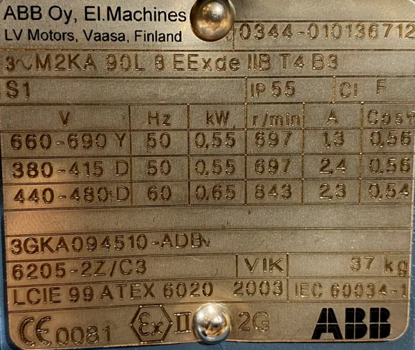 Silnik elektryczny 0,55kW 697obr. 3fazowy ABB Ex - zdjęcie 2