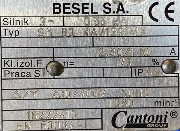 Silnik elektryczny 0,55kW 1380obr. 3fazowy HAMULEC BESEL - zdjęcie 2