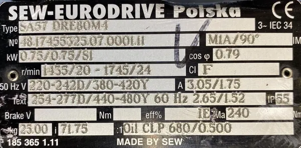 Motoreduktor / przekładnia 0,75kW 20obr. 3fazowy SEW - zdjęcie 2