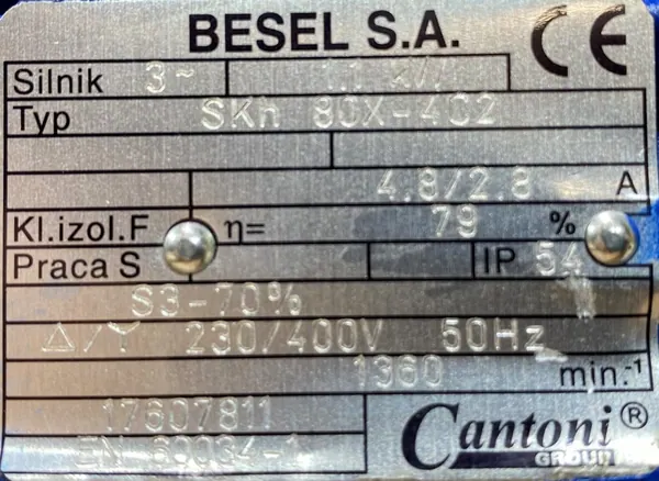 Silnik elektryczny 1,1kW 1360obr. 3fazowy BESEL - zdjęcie 2
