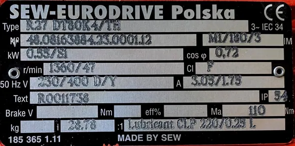 Motoreduktor / przekładnia 0,55kW 47obr. 3fazowy SEW (cz) - zdjęcie 2