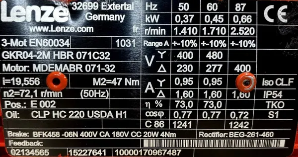 Motoreduktor / przekładnia 0,37kW 72,1obr. 3fazowy HAMULEC Lenze - zdjęcie 2