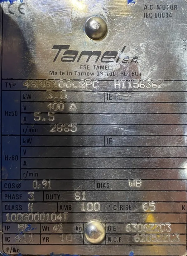 Silnik elektryczny 3kW 2885obr. 3fazowy Tamel - zdjęcie 2