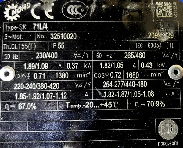 Motoreduktor / przekładnia 0,37kW 110obr. 3fazowy NORD - zdjęcie 2