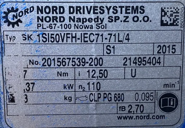 Motoreduktor / przekładnia 0,37kW 110obr. 3fazowy NORD - zdjęcie 4