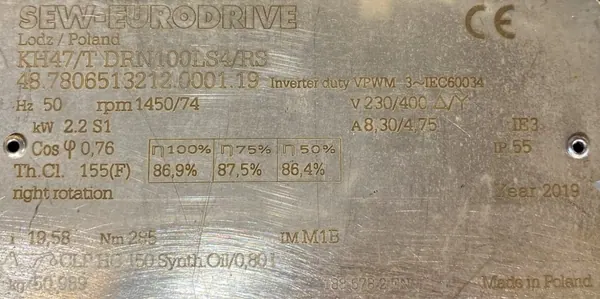 Motoreduktor / przekładnia 2,2kW 74obr. OBCE CHŁODZENIE SEW - zdjęcie 2