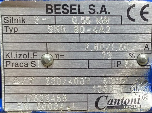 Silnik elektryczny 0,55kW 1380obr. 3fazowy BESEL - zdjęcie 2