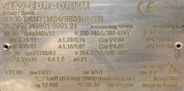 Motoreduktor / przekładnia 0,25kW 51obr. 3fazowy HAMULEC SEW - zdjęcie 2