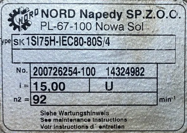 Motoreduktor / przekładnia 1,1kW 92obr. 3fazowy NORD - zdjęcie 3