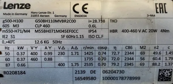 Motoreduktor / przekładnia 0,37kW 49,6obr. 3fazowy HAMULEC Lenze - zdjęcie 2