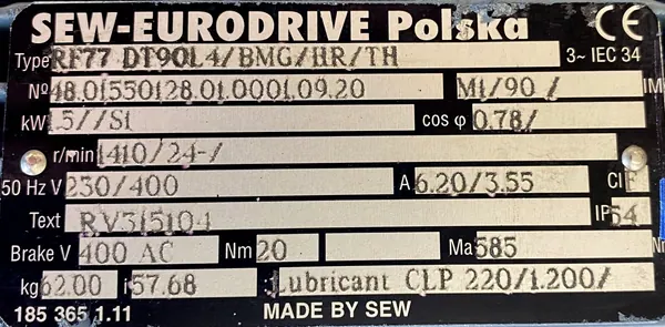 Motoreduktor / przekładnia 1,5kW 24obr. HAMULEC SEW - zdjęcie 2