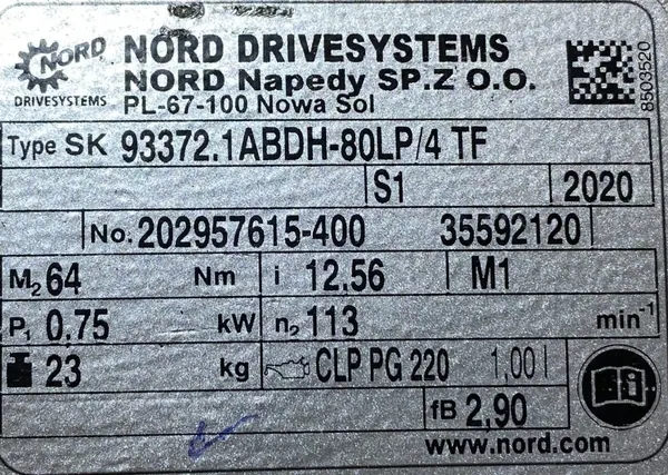 Motoreduktor / przekładnia 0,75kW 113obr. 3fazowy NORD - zdjęcie 3