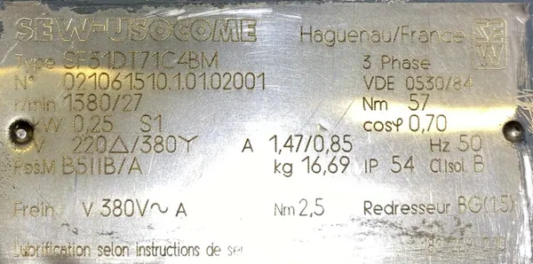 Motoreduktor / przekładnia 0,25kW 27obr. 3fazowy HAMULEC SEW - zdjęcie 3