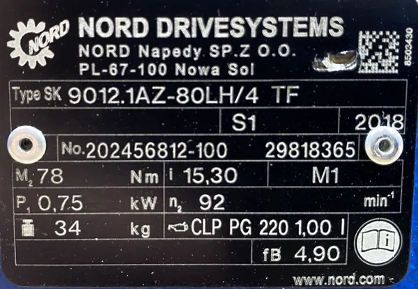 Motoreduktor / przekładnia 0,75kW 92obr. 3fazowy NORD - zdjęcie 3