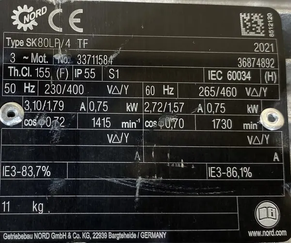 Motoreduktor / przekładnia 0,75kW 89obr. 3fazowy NORD (s) - zdjęcie 2