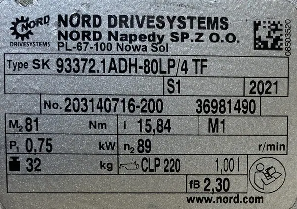 Motoreduktor / przekładnia 0,75kW 89obr. 3fazowy NORD (s) - zdjęcie 3