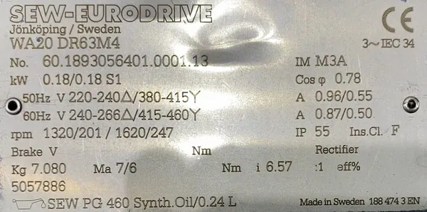 Motoreduktor / przekładnia 0,18kW 201obr. 3fazowy SEW - zdjęcie 2