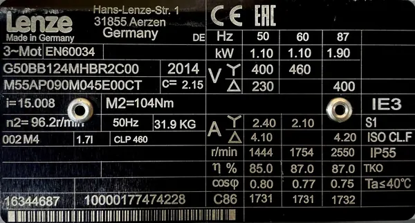 Motoreduktor / przekładnia 1,1kW 96,2obr. 3fazowy Lenze - zdjęcie 2