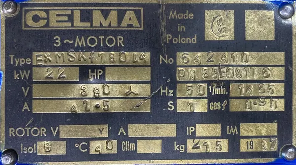 Silnik elektryczny 22kW 1465obr. 3fazowy CELMA Ex - zdjęcie 2