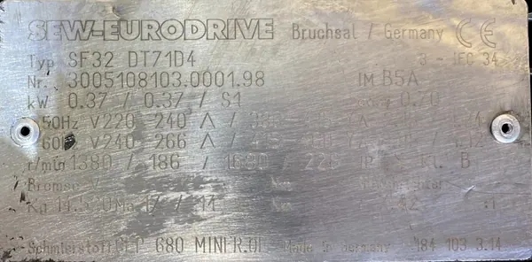 Motoreduktor / przekładnia 0,37kW 186obr. 3fazowy SEW - zdjęcie 2
