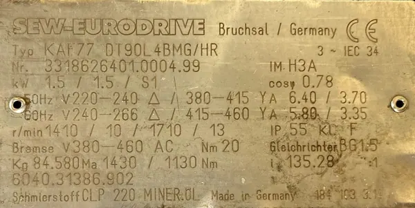 Motoreduktor / przekładnia 1,5kW 10obr. HAMULEC SEW - zdjęcie 3