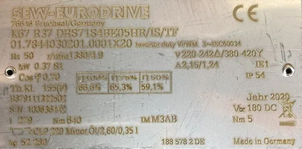 Motoreduktor / przekładnia 0,37kW 4,9obr. 3fazowy HAMULEC SEW - zdjęcie 2