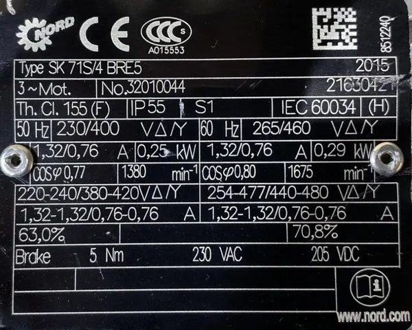 Motoreduktor / przekładnia 0,25kW 93obr. 3fazowy HAMULEC NORD - zdjęcie 2