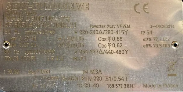 Motoreduktor / przekładnia 0,37kW 46obr. 3fazowy SEW - zdjęcie 2