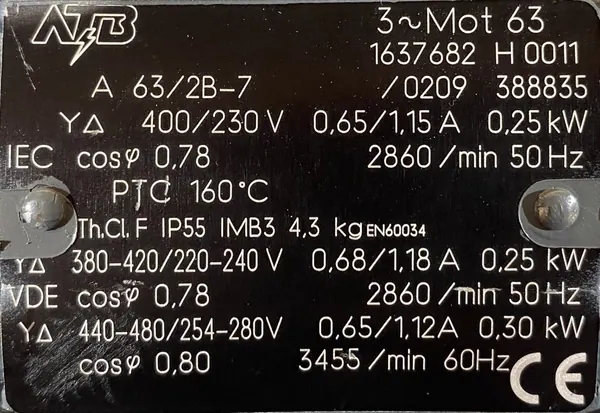 Silnik elektryczny 0,25kW 2860obr. 3fazowy - zdjęcie 2