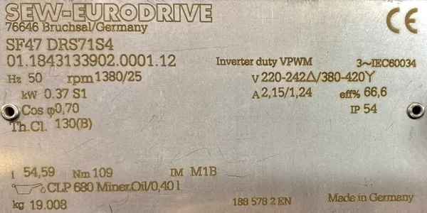 Motoreduktor / przekładnia 0,37kW 25obr. 3fazowy SEW - zdjęcie 2