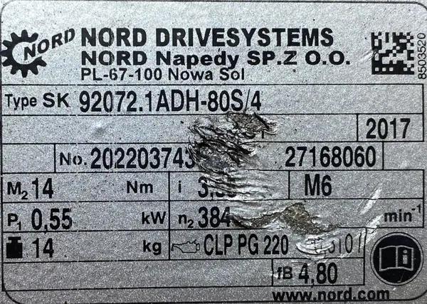 Motoreduktor / przekładnia 0,55kW 384obr. 3fazowy NORD - zdjęcie 3
