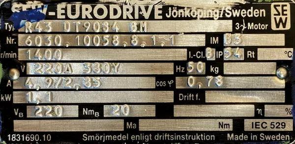 Motoreduktor / przekładnia 1,1kW 63obr. 3fazowy HAMULEC SEW - zdjęcie 3