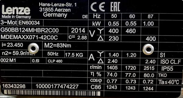 Motoreduktor / przekładnia 0,55kW 59,9obr. 3fazowy Lenze - zdjęcie 2